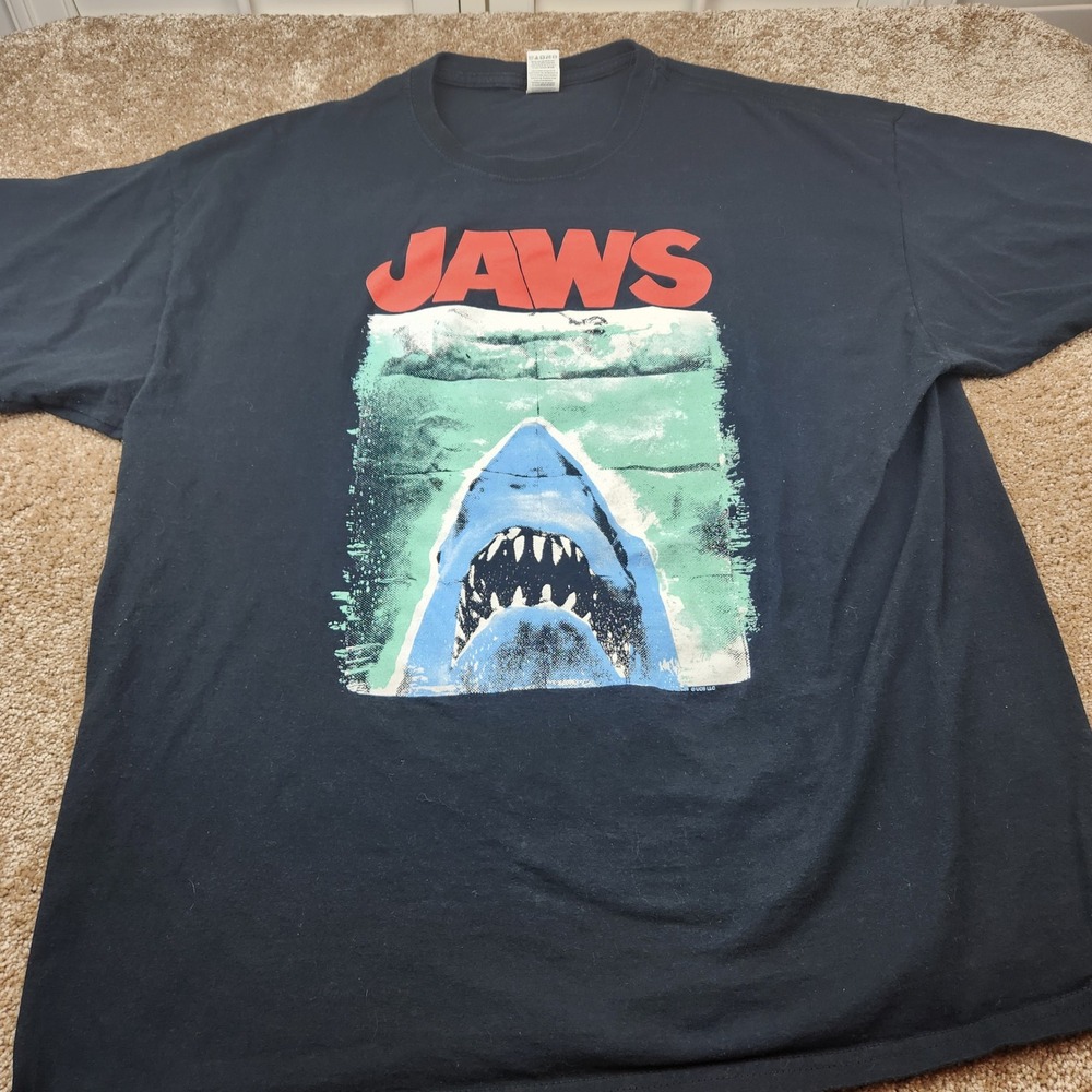 Jaws Movie Poster Graphic T-Shirt Mens XL Black Fruit of the Loom HD Cotton